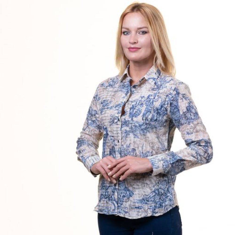 Printed Multi-Colored Button Up Shirts for Women - Floral Long Sleeve Cotton